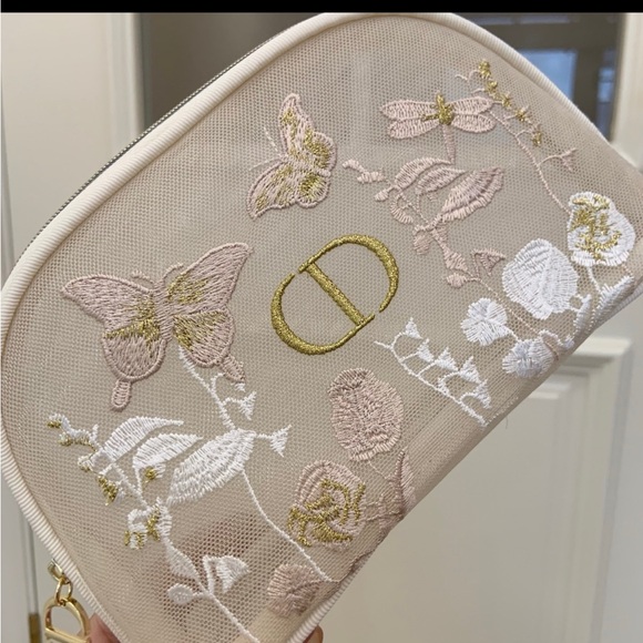 Dior Beige and Pink Embroidered Cosmetic Bag Set - Picture 4 of 5